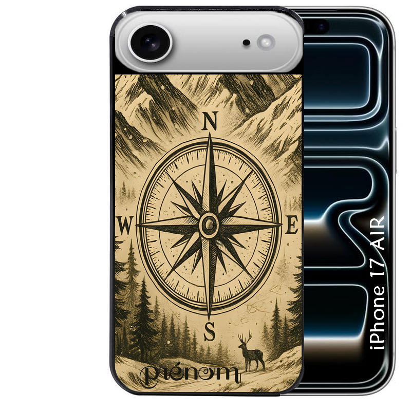 Coque noire taperso pour Iphone 17 17E AIR MAX PRO avec motif voyage et boussole protection antichoc personnalisée