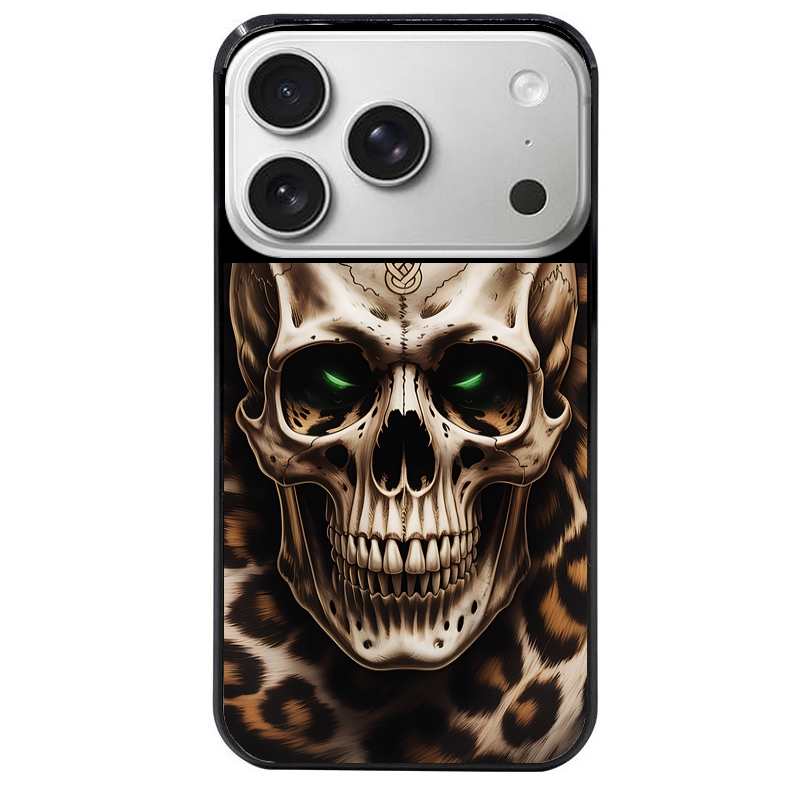 Coque noire taperso pour Iphone 17 17E AIR MAX PRO avec motif tete de mort leopard protection antichoc personnalisée