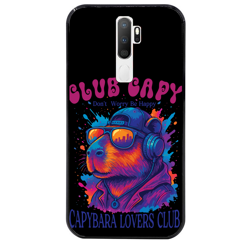 Coque noire taperso pour OPPO A5 A9 2020 avec motif capybara club protection antichoc personnalisée