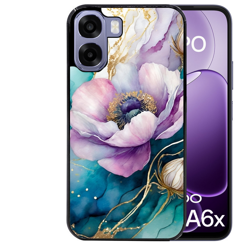 Coque noire taperso pour OPPO A6 A6X 4G et 5G avec motif marbre fleur protection antichoc personnalisée