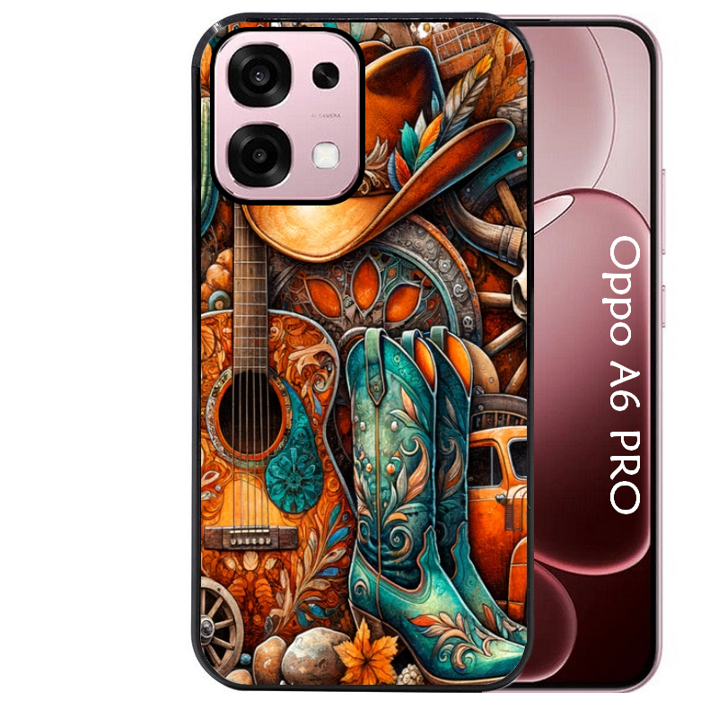 Coque noire taperso pour OPPO A6 PRO 4G et 5G avec motif cow boy et texas automne protection antichoc personnalisée