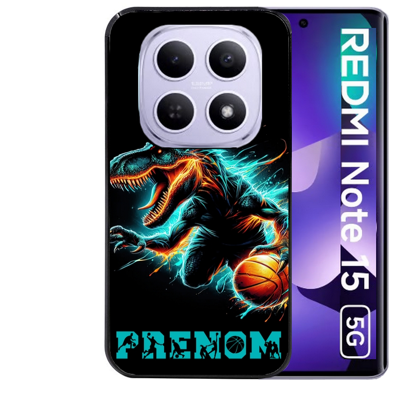 Coque noire taperso pour Redmi Note 15 et PRO PLUS 4G 5G avec motif basket et dino personnalisee protection antichoc personnalisée