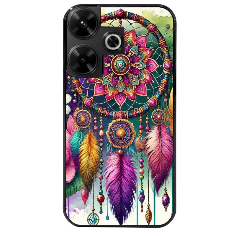 Coque noire taperso pour POCO M6 4G avec motif dreamcatcher et mandala protection antichoc personnalisée