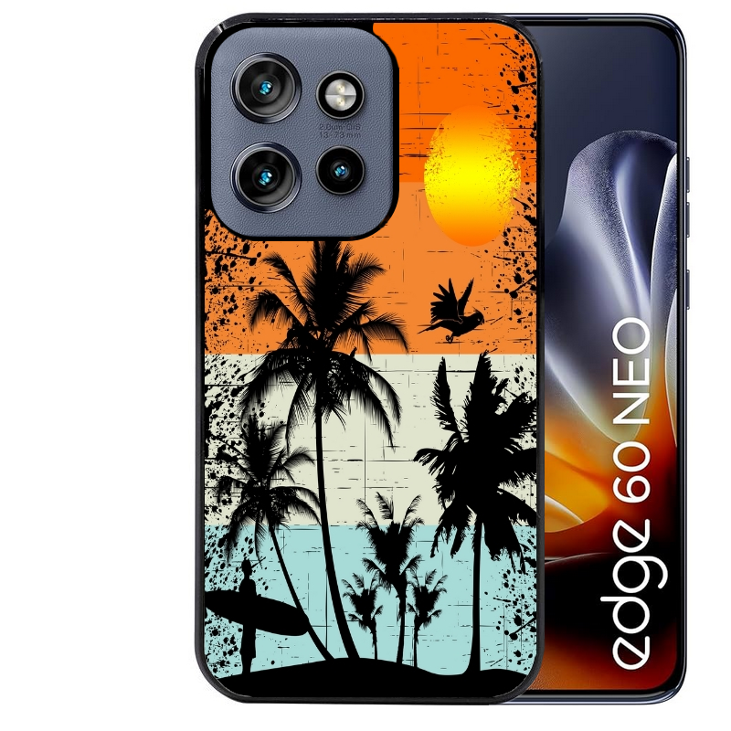 Coque noire taperso pour Moto Edge 60 et Neo Fusion Pro avec motif hawai sun protection antichoc personnalisée