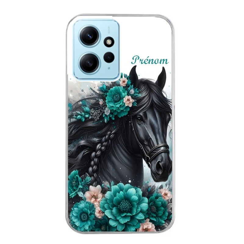 Coque taperso pour Redmi Note 12 4G 5G PRO 4G avec motif cheval et fleurs personnalisee protection antichoc personnalisée