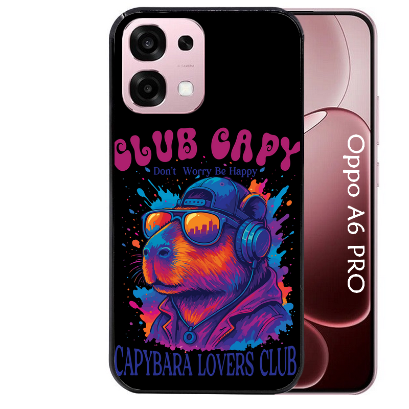 Coque noire taperso pour OPPO A6 PRO 4G et 5G avec motif capybara club protection antichoc personnalisée