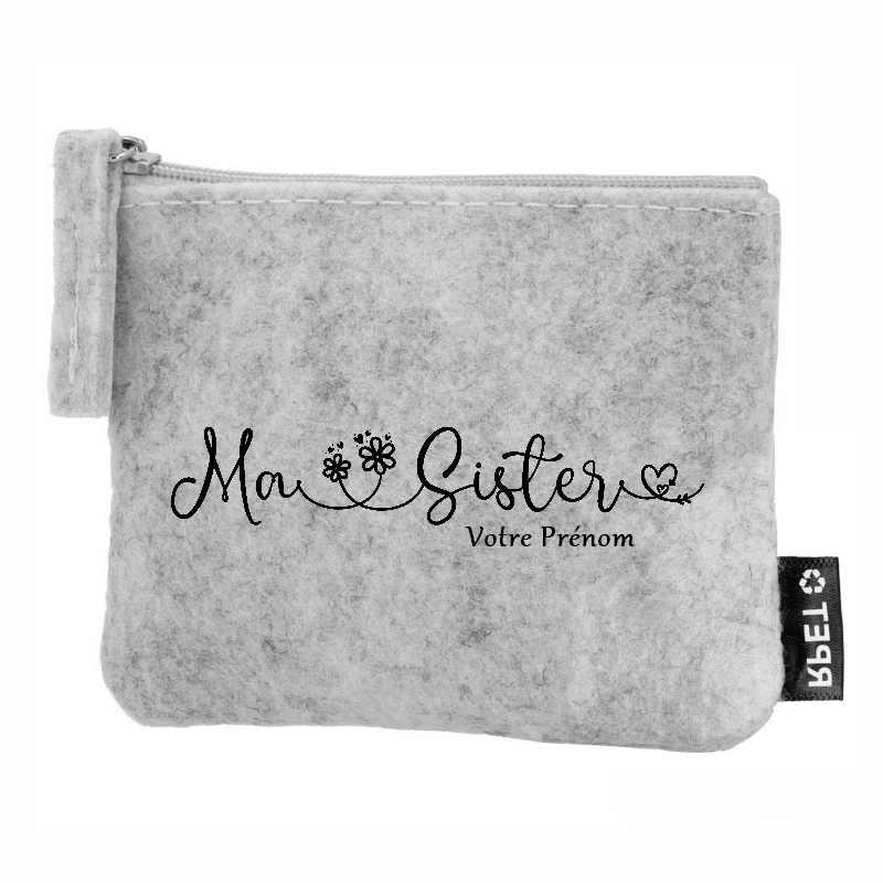 Porte monnaie personnalisé soeur sister en feutrine en feutrine