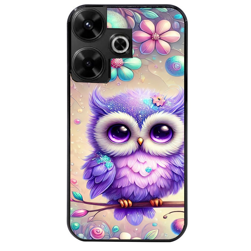 Coque noire taperso pour POCO M6 4G avec motif chouette violette protection antichoc personnalisée