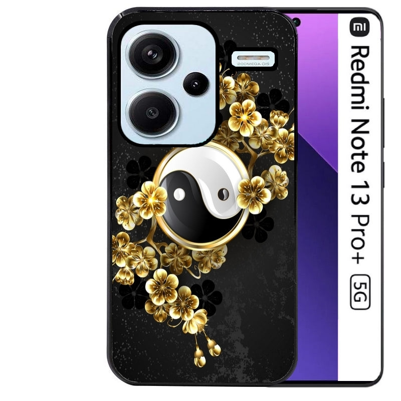 Coque noire taperso pour Redmi Note 13 PRO PLUS 5G avec motif yin yang et fleur protection antichoc personnalisée
