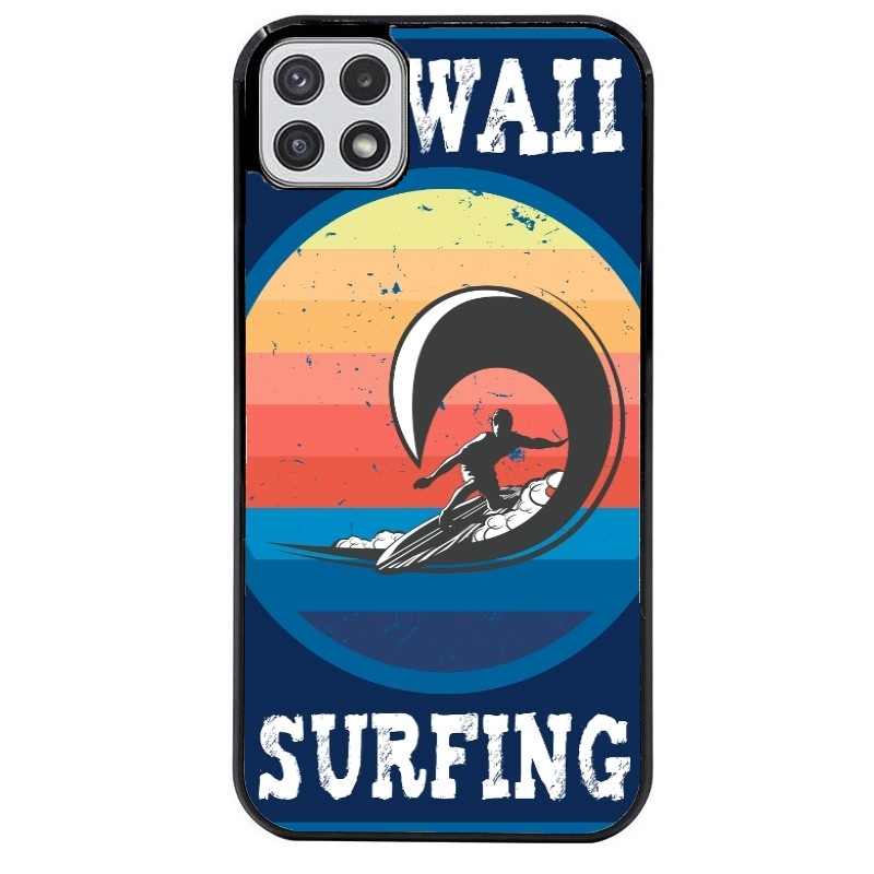 Coque noire taperso pour galaxy A22 A32 A52 A52S 4G 5G  avec motif hawaii et surf protection antichoc personnalisée