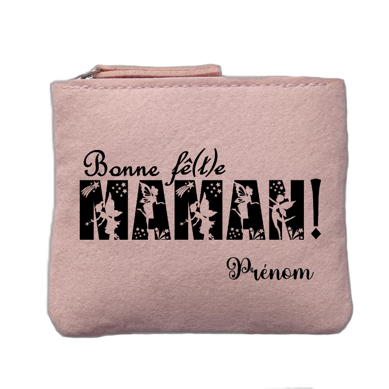 Porte monnaie personnalisé motif maman bonne fete rose clair en feutrine en feutrine