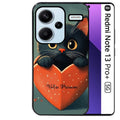 Coque noire taperso pour Redmi Note 13 PRO PLUS 5G avec motif chat et coeur avec prenom protection antichoc personnalisée