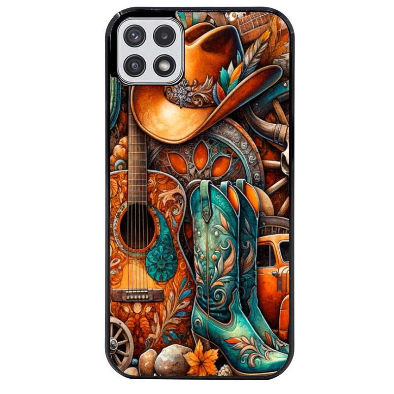 Coque noire taperso pour galaxy A22 A32 A52 A52S 4G 5G  avec motif cow boy et texas automne protection antichoc personnalisée