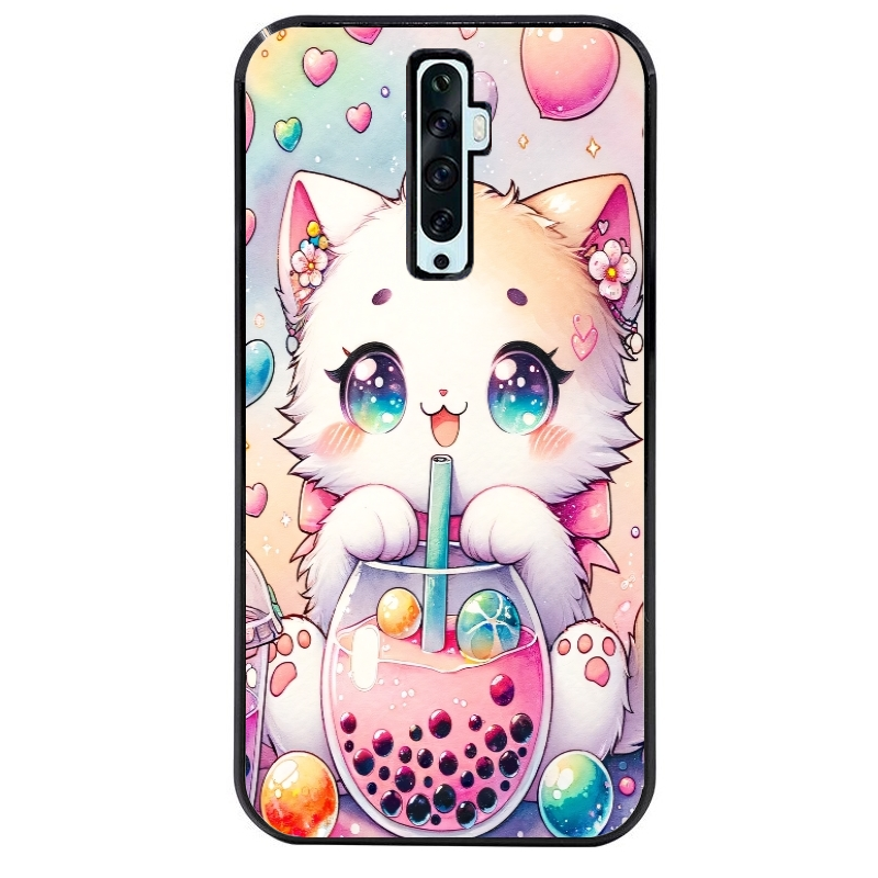 Coque noire taperso pour OPPO Reno 2 et 2Z avec motif chat bubble style manga protection antichoc personnalisée