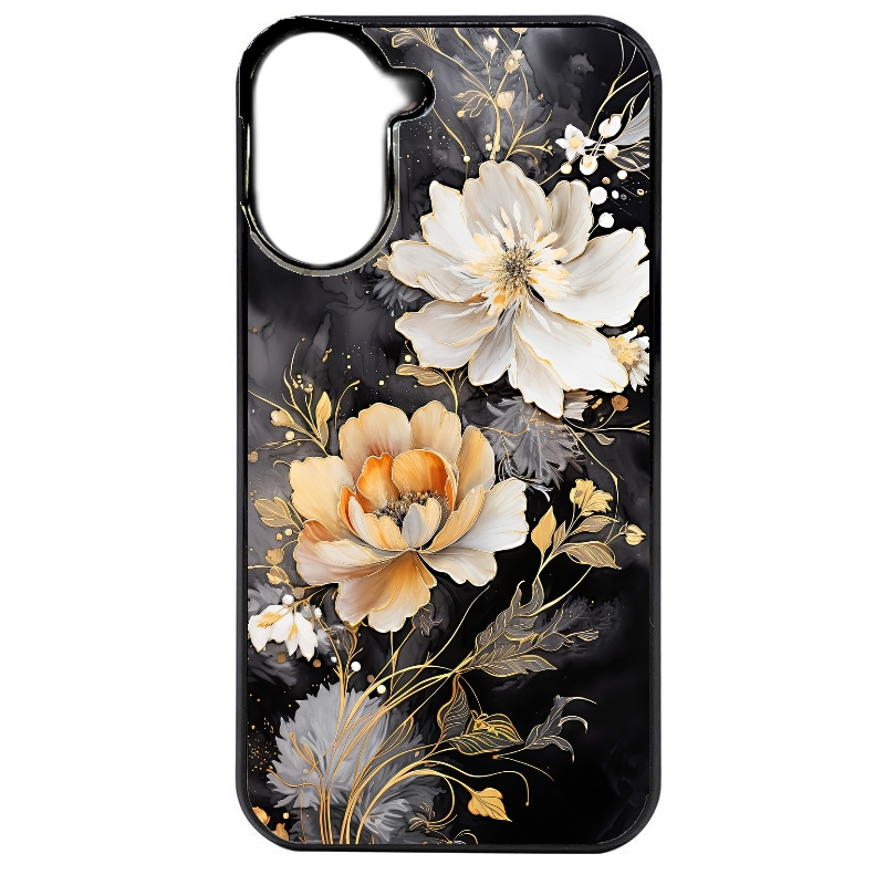 Coque noire taperso pour POCO C71 4G avec motif fleur blanche protection antichoc personnalisée