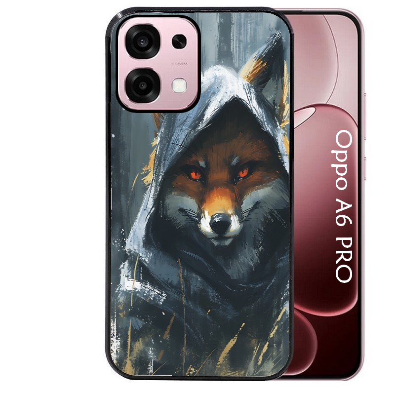 Coque noire taperso pour OPPO A6 PRO 4G et 5G avec motif renard fox des bois protection antichoc personnalisée