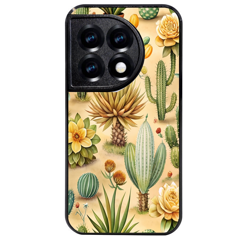 Coque noire taperso pour OnePlus 11 et 12 avec motif cactus et succulent protection antichoc personnalisée