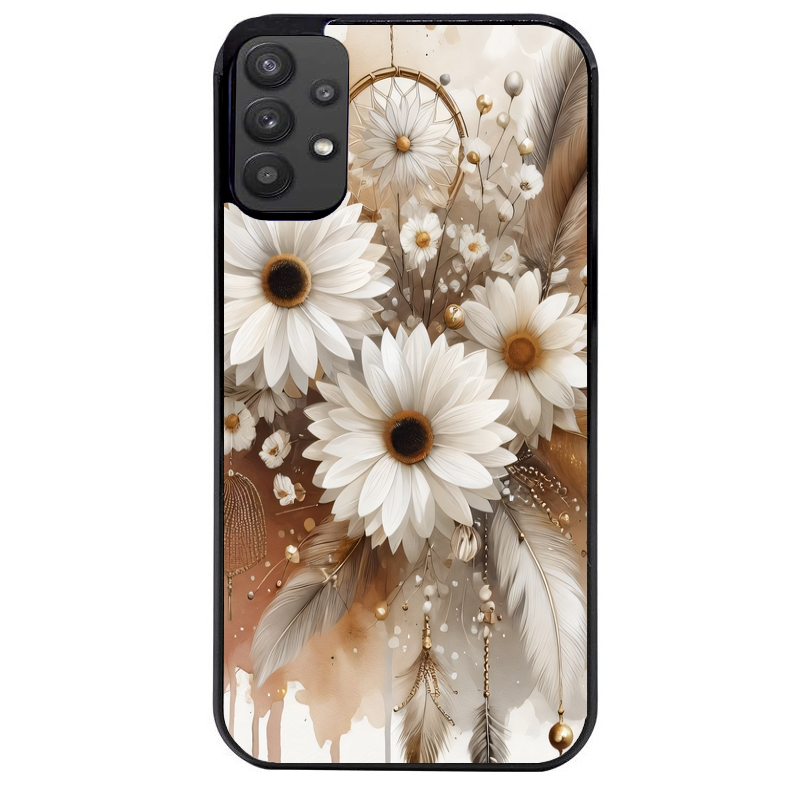 Coque noire taperso pour galaxy A22 A32 A52 A52S 4G 5G  avec motif dreamcatcher marguerite protection antichoc personnalisée