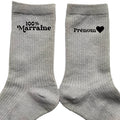 Chaussettes personnalisée paillettes argent motif marraine 100%