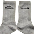 Chaussettes personnalisée paillettes argent motif marraine 100%