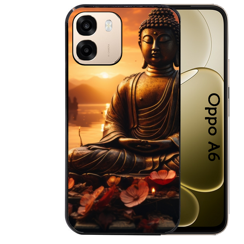 Coque noire taperso pour OPPO A6 A6X 4G et 5G avec motif bouddha et soleil protection antichoc personnalisée