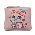 Porte monnaie personnalisé motif chat bubble rose clair en feutrine en feutrine