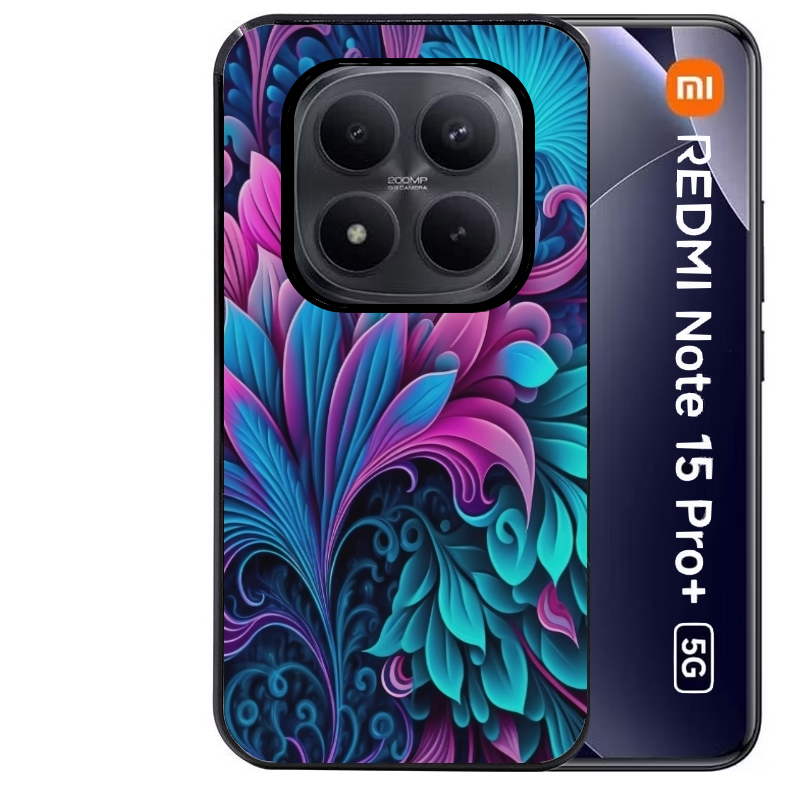 Coque noire taperso pour Redmi Note 15 et PRO PLUS 4G 5G avec motif tropical violet et des fleurs protection antichoc personnalisée
