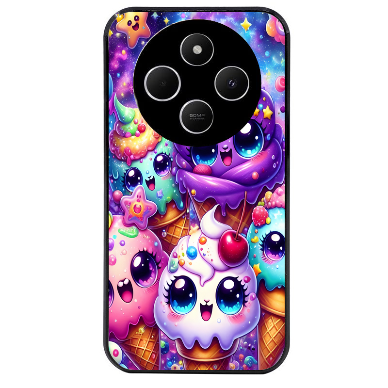 Coque noire taperso pour POCO C75 avec motif anime ice cream kawaii protection antichoc personnalisée