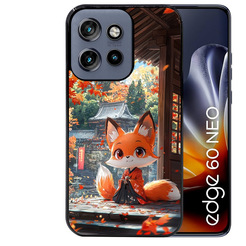 Coque noire taperso pour Moto Edge 60 et Neo Fusion Pro avec motif renard et fox anime protection antichoc personnalisée