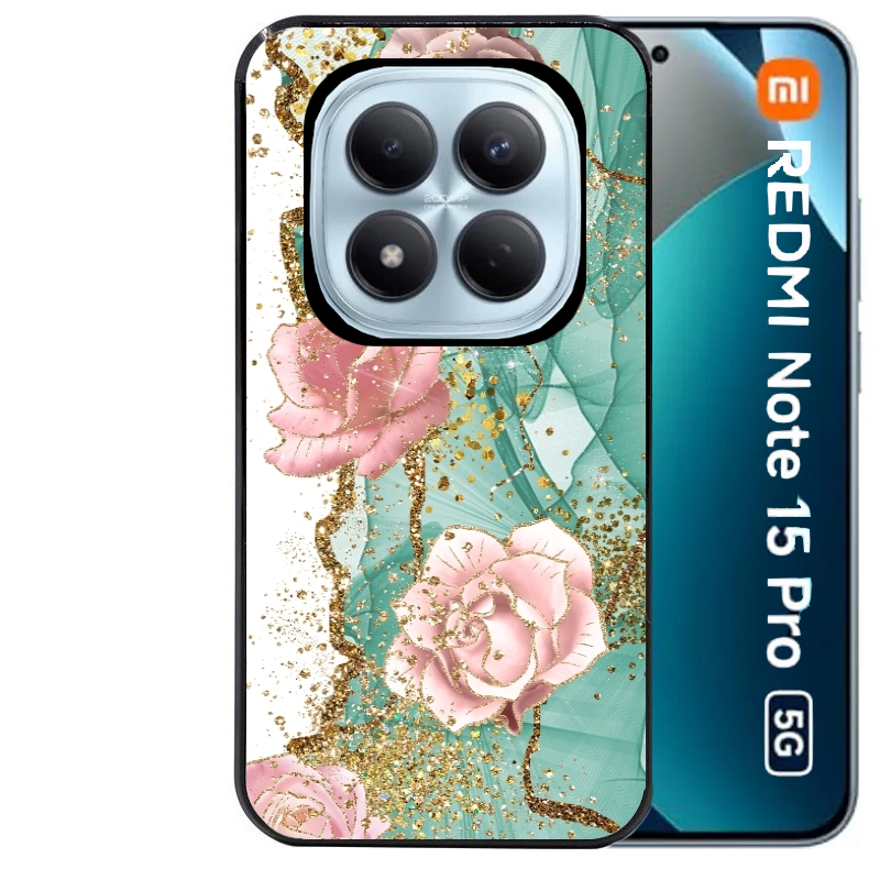 Coque noire taperso pour Redmi Note 15 et PRO PLUS 4G 5G avec motif marbre fleur turquoise protection antichoc personnalisée