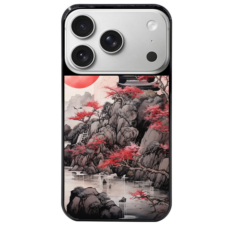 Coque noire taperso pour Iphone 17 17E AIR MAX PRO avec motif japan et temple protection antichoc personnalisée