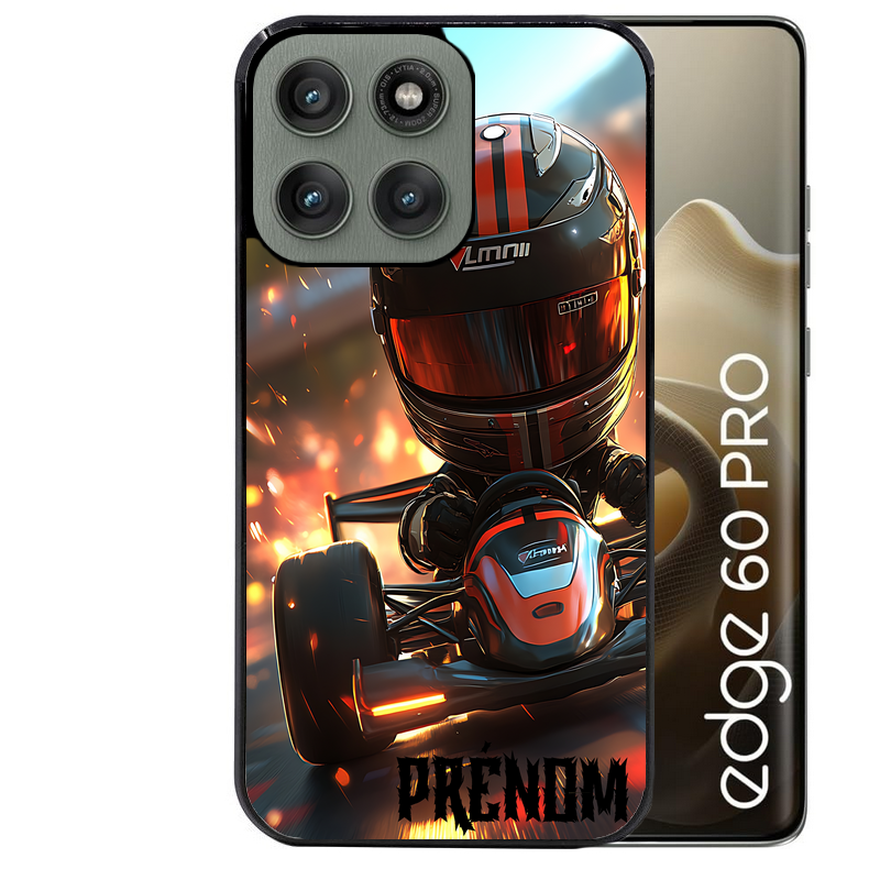 Coque noire taperso pour Moto Edge 60 et Neo Fusion Pro avec motif karting f1 personnalisee protection antichoc personnalisée
