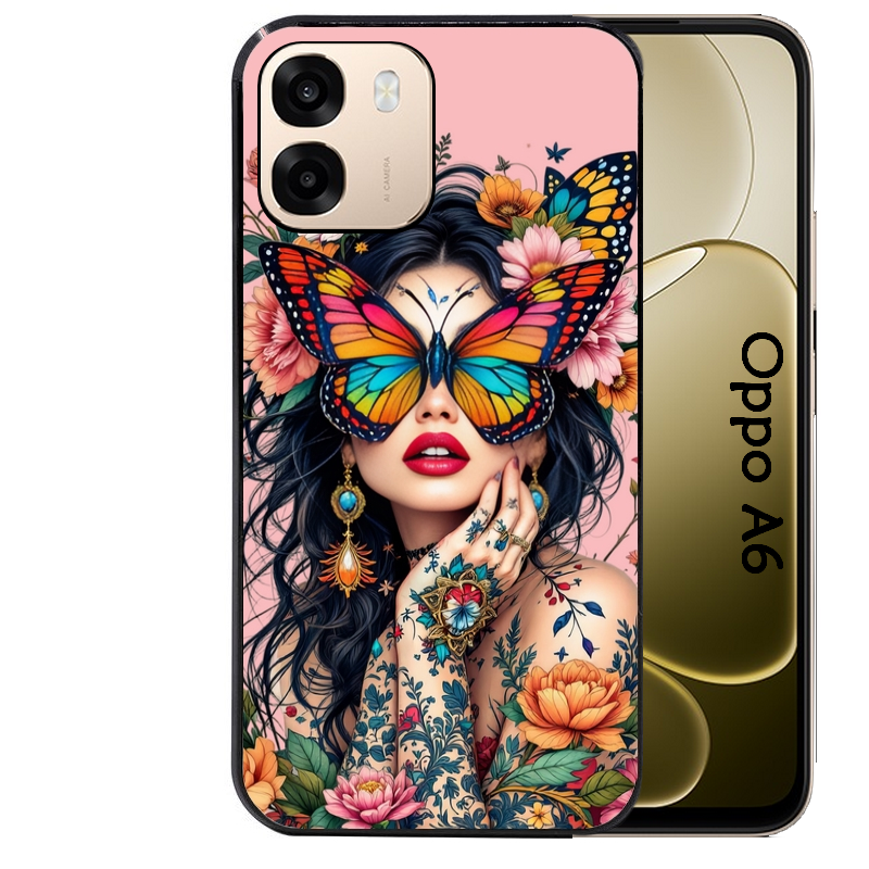 Coque noire taperso pour OPPO A6 A6X 4G et 5G avec motif femme papillon protection antichoc personnalisée