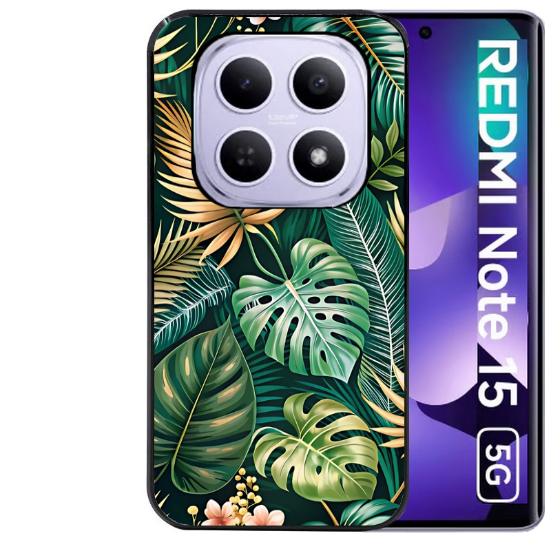 Coque noire taperso pour Redmi Note 15 et PRO PLUS 4G 5G avec motif jungle dore protection antichoc personnalisée