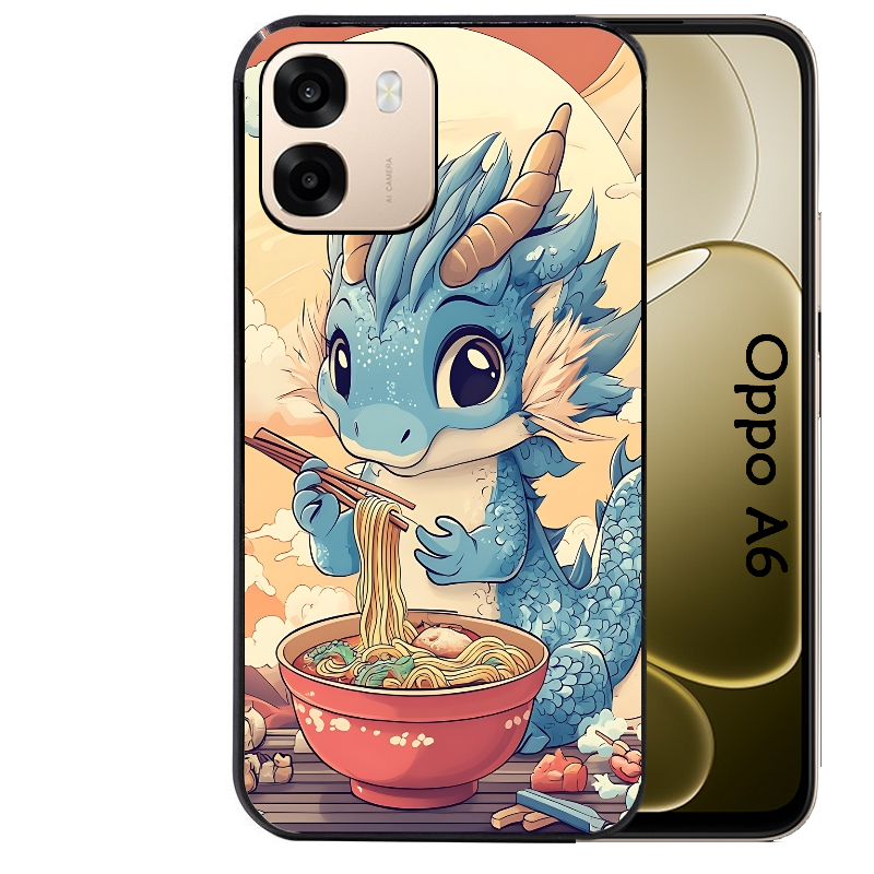 Coque noire taperso pour OPPO A6 A6X 4G et 5G avec motif dragon ramen 2 protection antichoc personnalisée