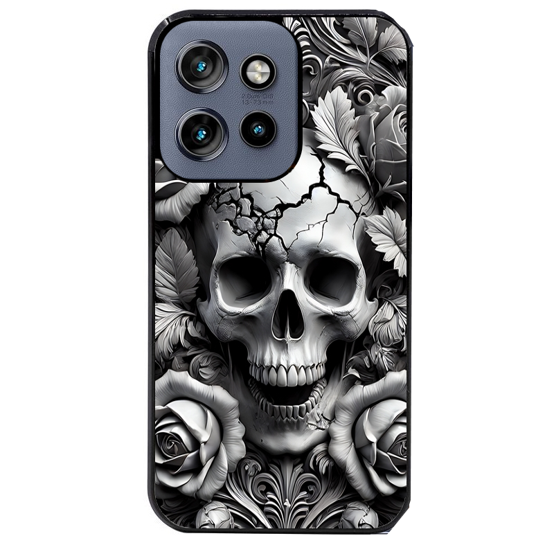 Coque noire taperso pour Moto Edge 60 et Neo Fusion Pro avec motif tete de mort fleur protection antichoc personnalisée