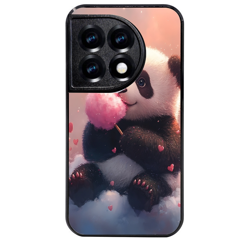 Coque noire taperso pour OnePlus 11 et 12 avec motif panda bonbon protection antichoc personnalisée