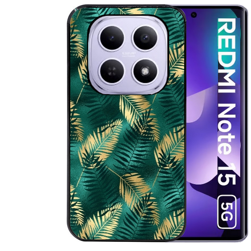 Coque noire taperso pour Redmi Note 15 et PRO PLUS 4G 5G avec motif palmier vert protection antichoc personnalisée