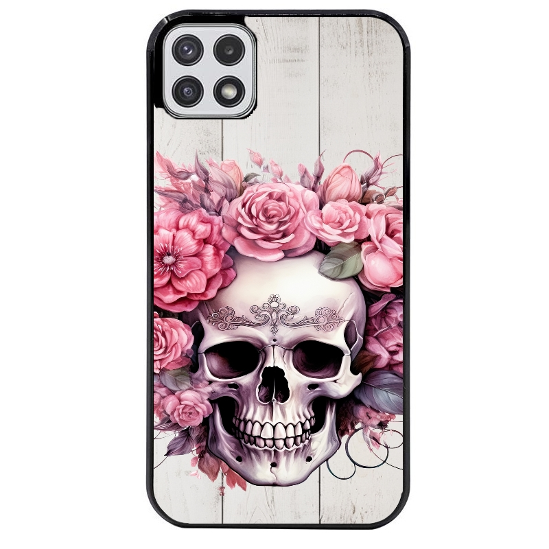 Coque noire taperso pour galaxy A22 A32 A52 A52S 4G 5G  avec motif tete de mort floral protection antichoc personnalisée