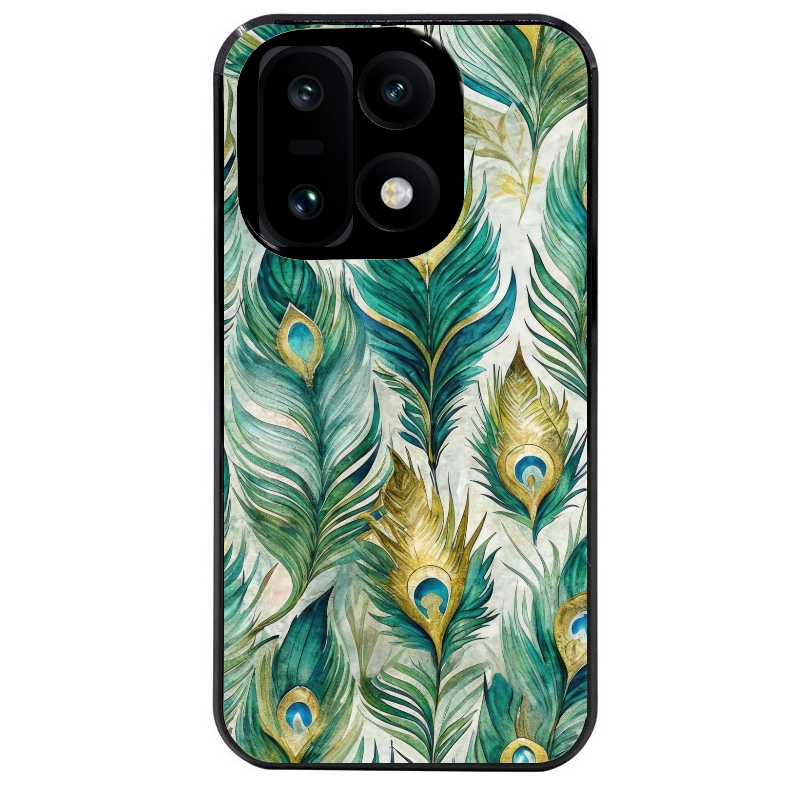 Coque noire taperso pour OnePlus 15 avec motif paon plumes protection antichoc personnalisée