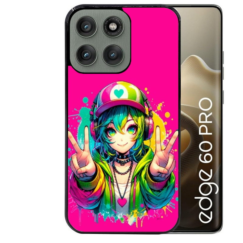 Coque noire taperso pour Moto Edge 60 et Neo Fusion Pro avec motif anime manga et tag protection antichoc personnalisée