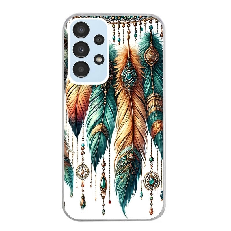Coque taperso pour Galaxy A13 4G et 5G A23 A53 avec motif plumes et bijoux protection antichoc personnalisée