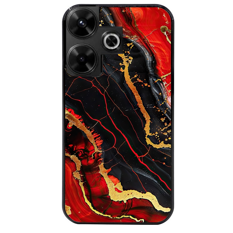Coque noire taperso pour POCO M6 4G avec motif marbre rouge protection antichoc personnalisée