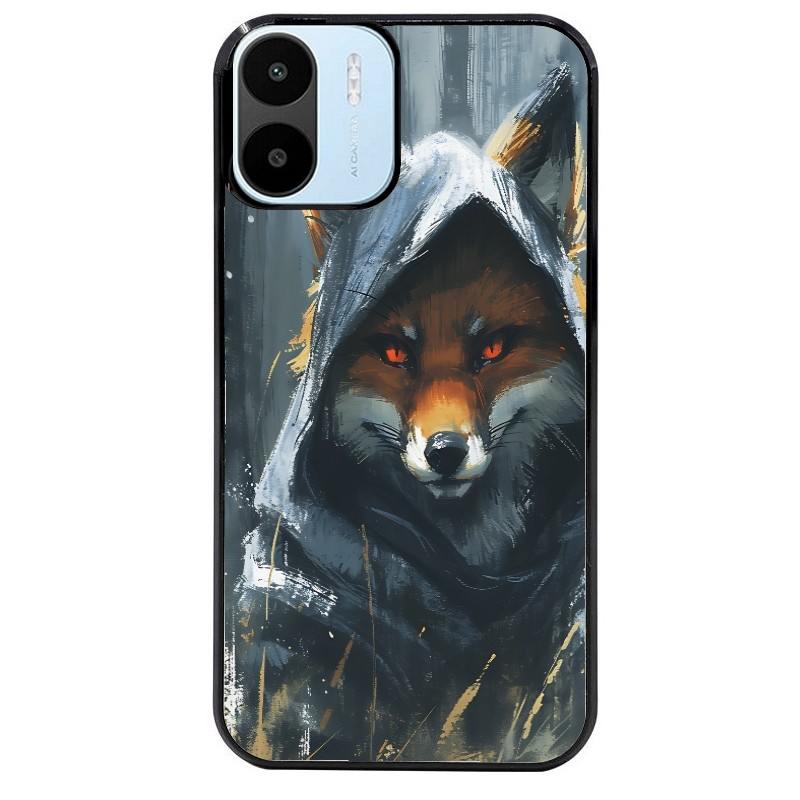 Coque noire taperso pour Redmi A1 et A2 avec motif renard fox des bois protection antichoc personnalisée