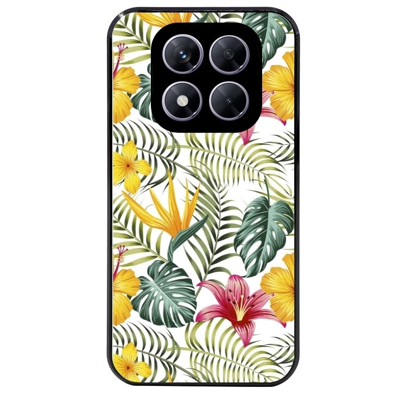 Coque noire taperso pour Redmi Note 14 et PRO PLUS 4G 5G avec motif jungle et fleur hibiscus protection antichoc personnalisée
