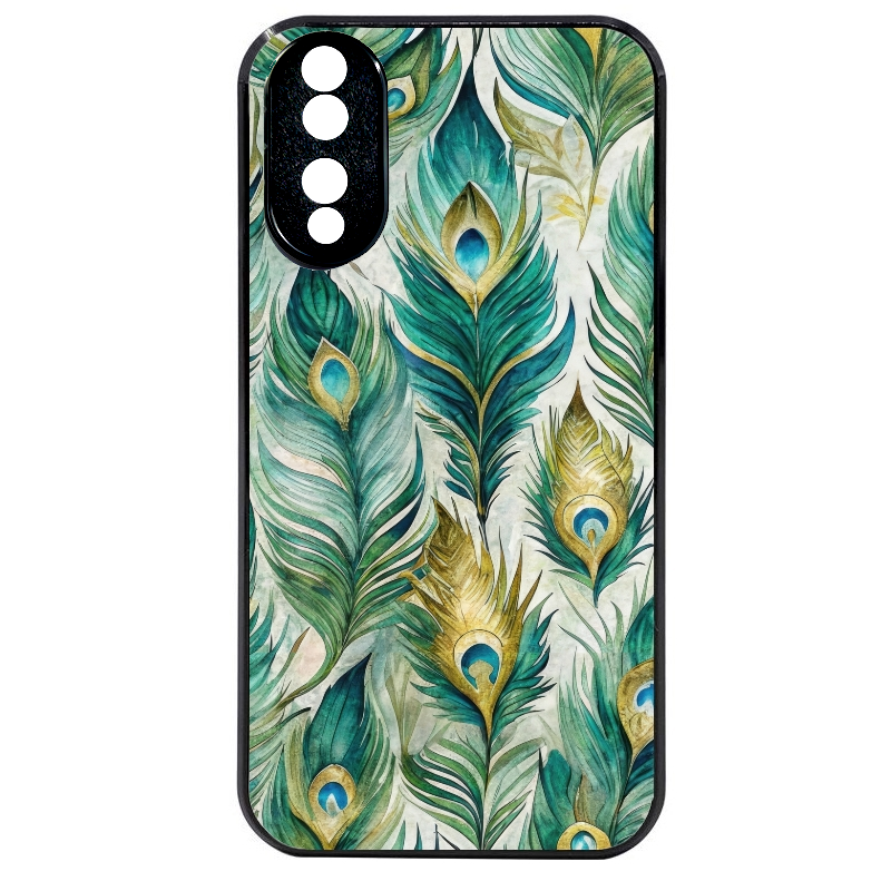 Coque noire taperso pour Honor 70 LITE 90 et LITE avec motif paon plumes protection antichoc personnalisée