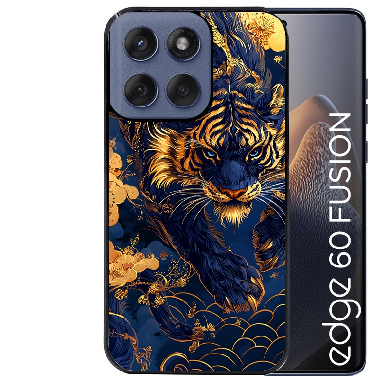 Coque noire taperso pour Moto Edge 60 et Neo Fusion Pro avec motif tigre et fleur protection antichoc personnalisée