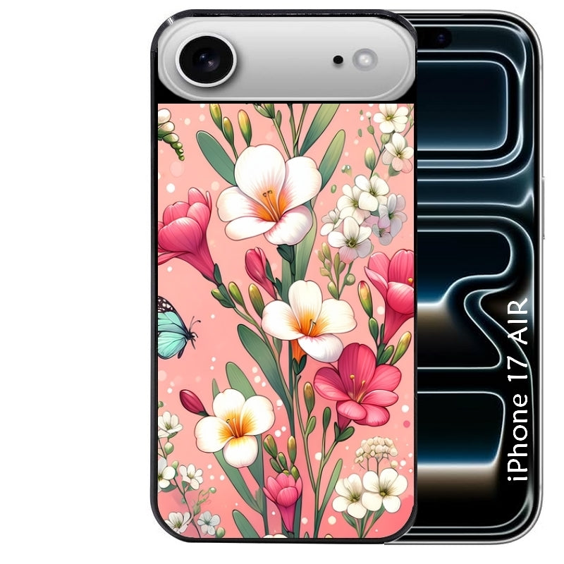 Coque noire taperso pour Iphone 17 17E AIR MAX PRO avec motif fleur rose protection antichoc personnalisée