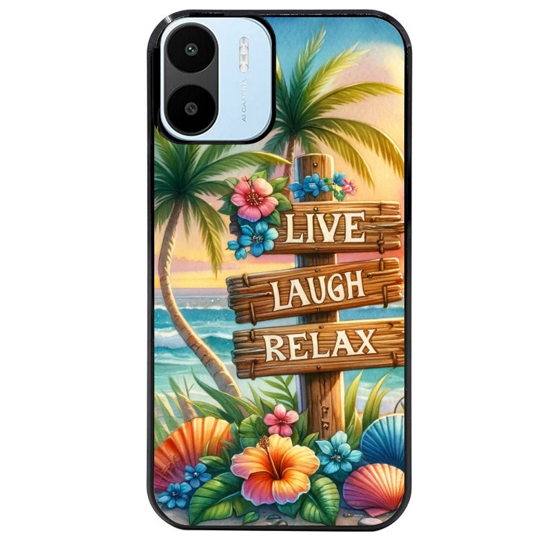 Coque noire taperso pour Redmi A1 et A2 avec motif tropical vacances protection antichoc personnalisée