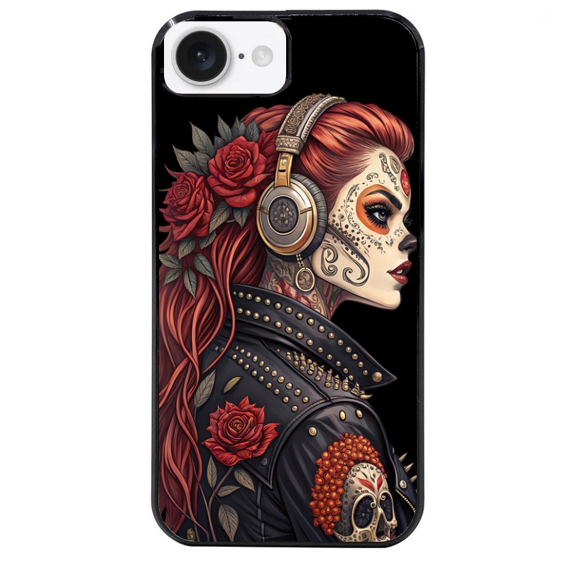Coque noire taperso pour Iphone 17 17E AIR MAX PRO avec motif tete de mort rock protection antichoc personnalisée